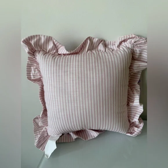 Viral I love you so matcha Pink Striped Ruffle Pillow - Picture 4 of 4
